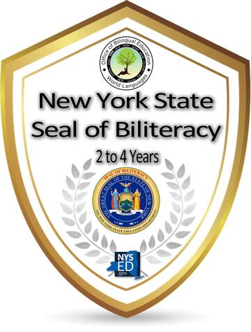 NYS ត្រារបស់ Biliteracy Badge រយៈពេល 2-4 ឆ្នាំ